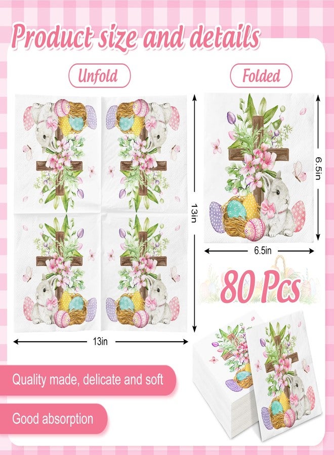 Whaline 80Pcs Easter Paper Napkin Egg Bunny Cross Disposable Dinner Napkin Floral Rabbit Luncheon Napkin for Spring Home Kitchen Party Supplies - Image 2